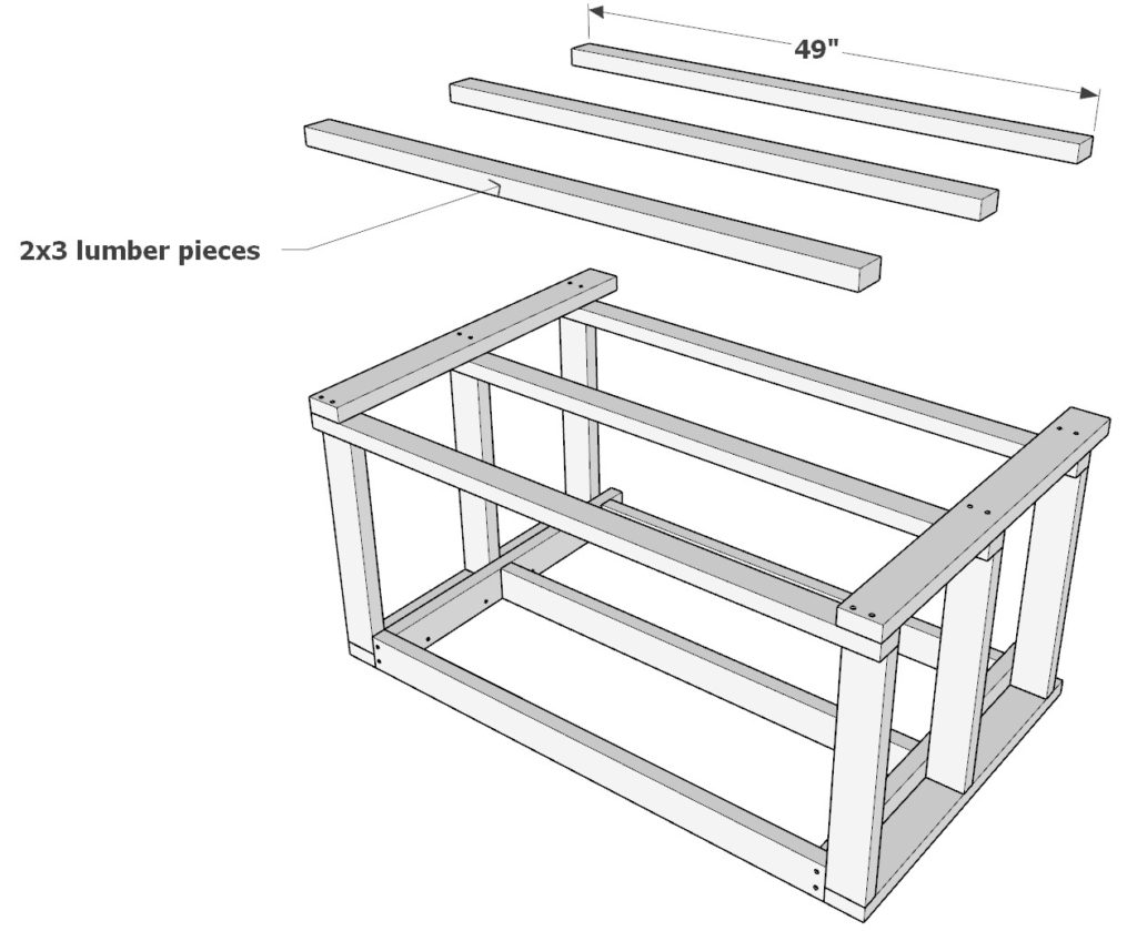Adding reinforcement 2x3 lumber pieces to main frame of DIY bar