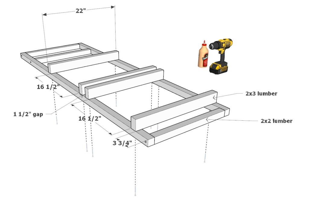DIY loft bed drawer frame assembly