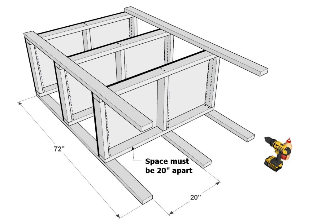 Adding the shelf legs to the DIY garage shelf