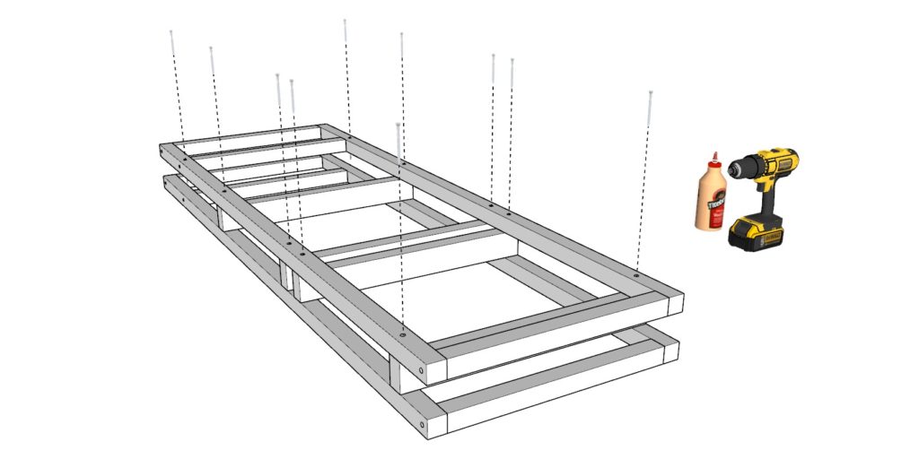 DIY loft bed drawer frame assembly