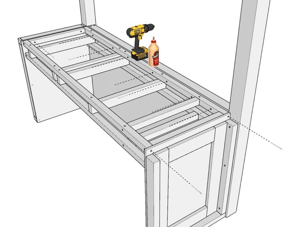 Assembly of desk frame for DIY bunk bed
