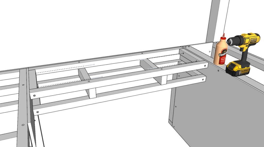 Putting together all the components of the DIY loft bed.