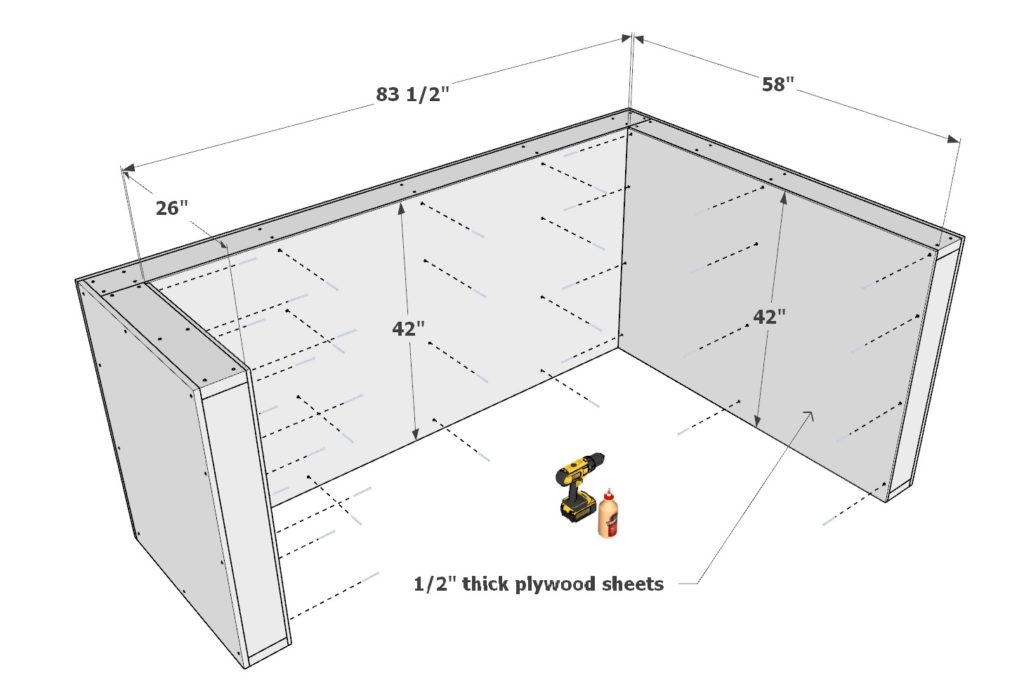 Adding plywood sheets to DIY wooden bar frame