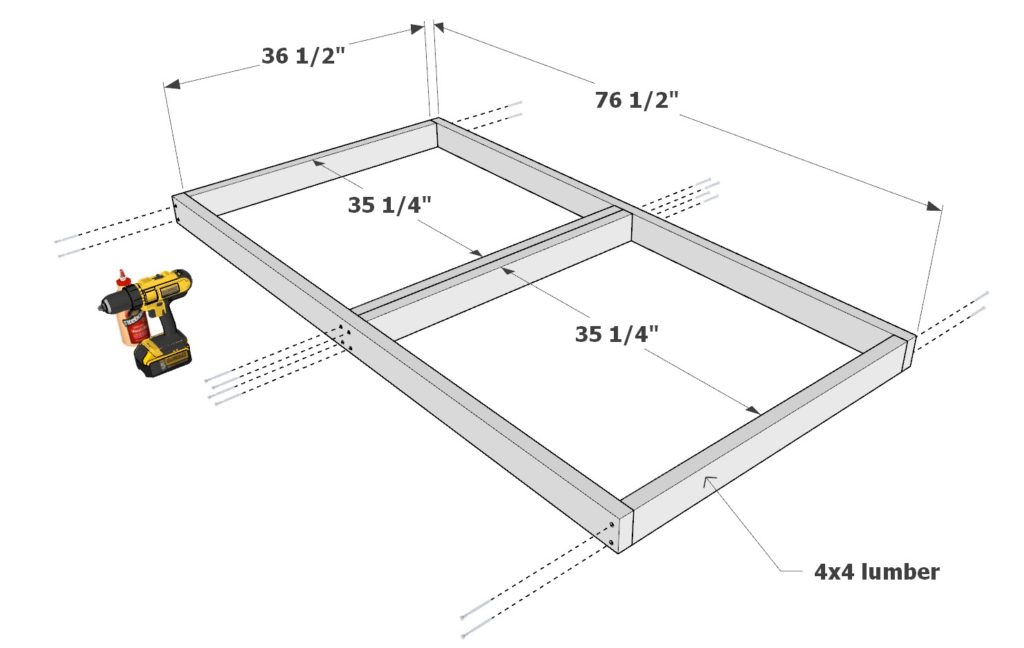 DIY bunk bed frame construction