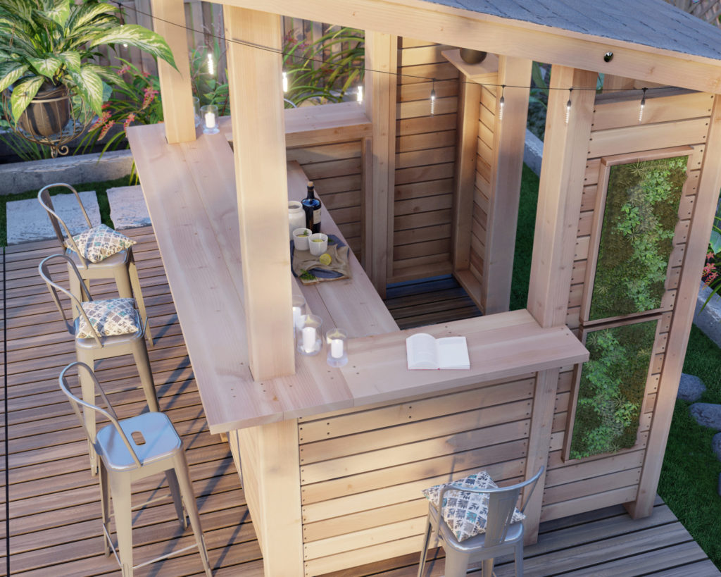 DIY outdoor bar with roof. Tiki bar, home bar, wooden bar. DIY plans