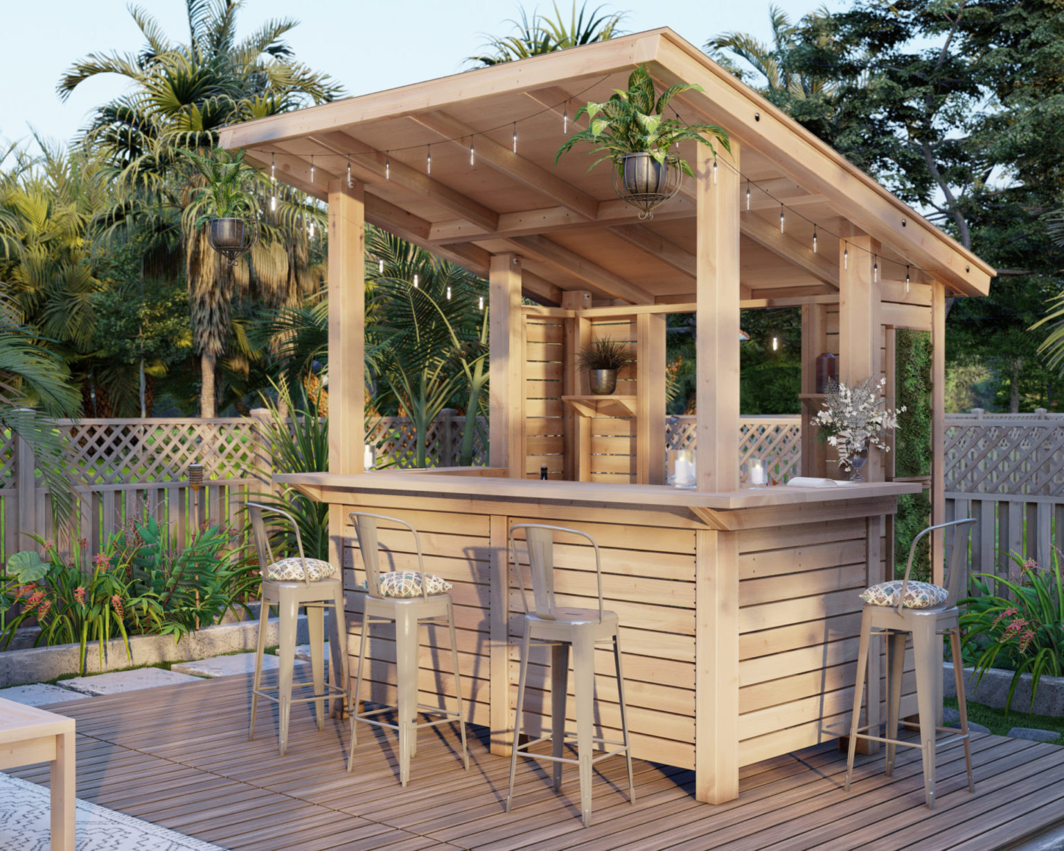 DIY outdoor bar plan with roof, walls, and seating for 5 - DIY projects ...
