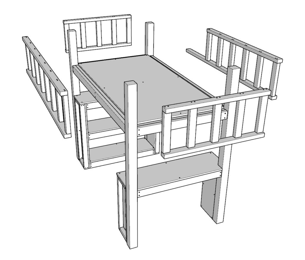 Adding loft bed railing to bed frame