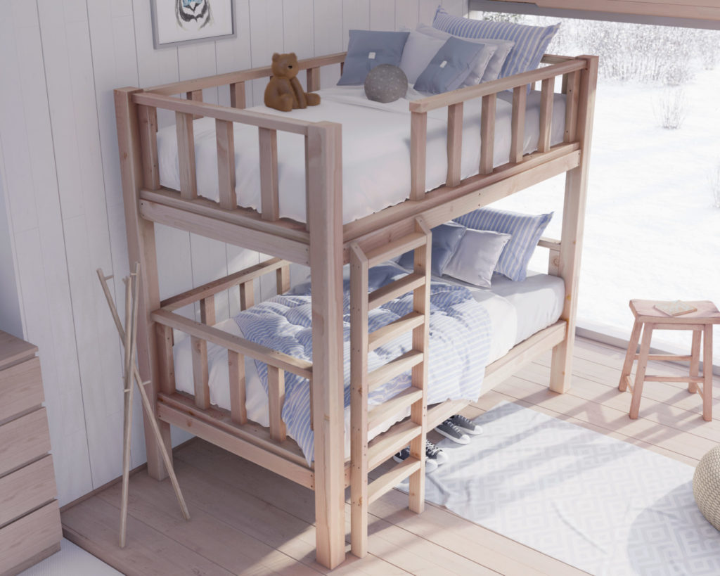 DIY wooden twin bunk bed, do it yourself plan.