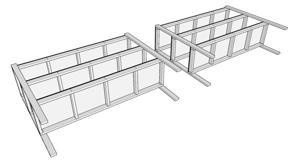 DIY 2x4 lumber and plywood garage shelf units