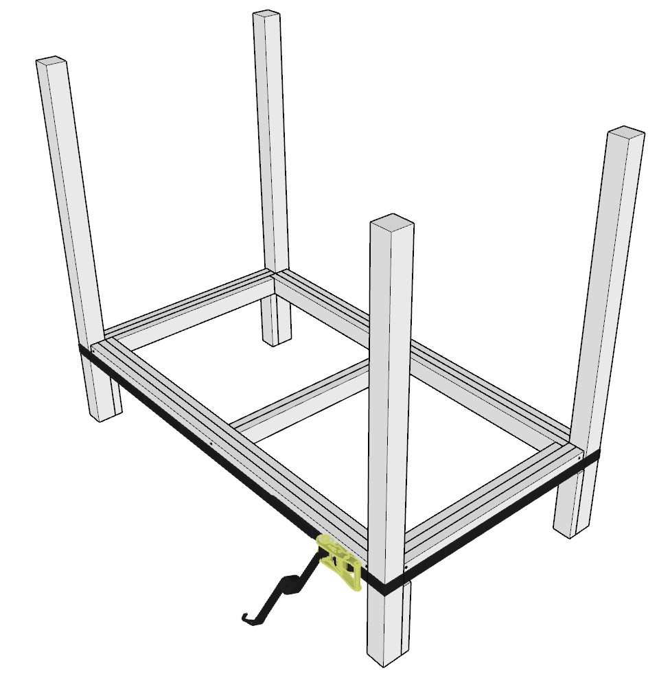 Adding the bed frames to the bunk bed 4x4 posts