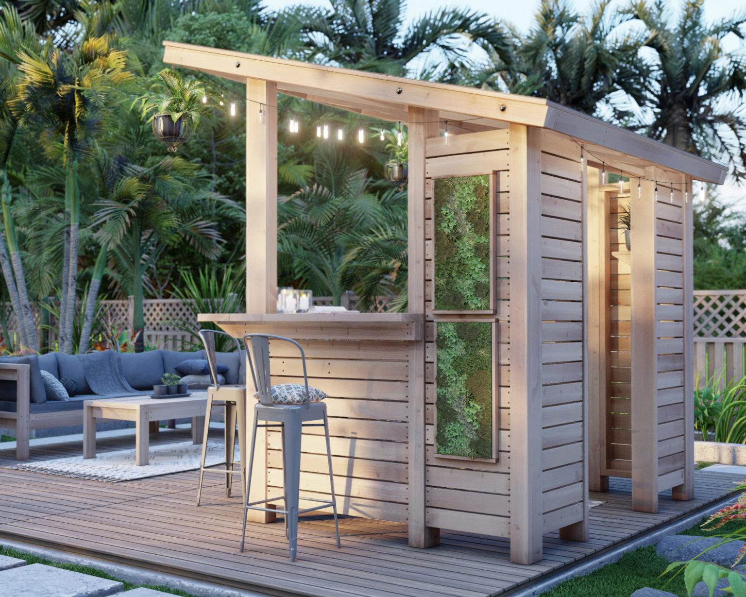 DIY outdoor bar plan with roof, walls, and seating for 5 - DIY projects ...