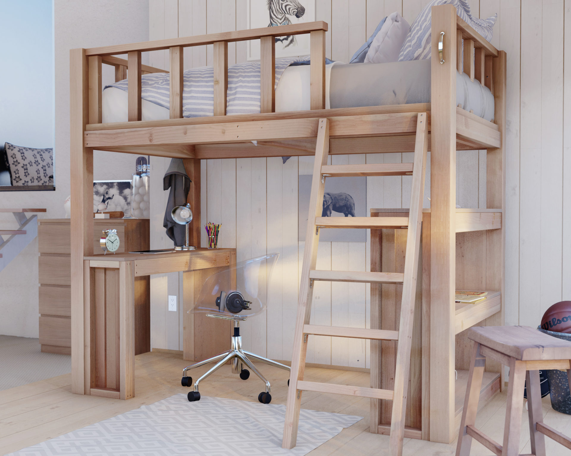 DIY wooden twin loft bed, do it yourself plan.