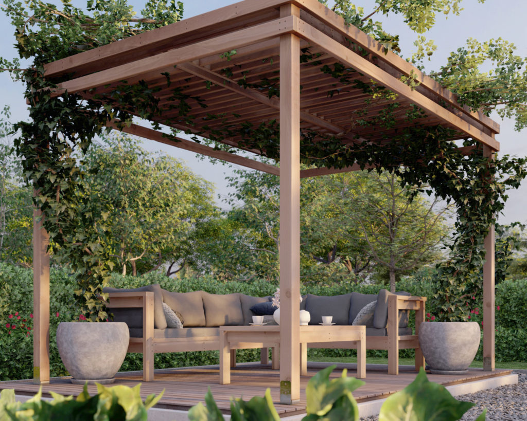DIY patio cover, DIY pergola, DIY sectional plan, DIY coffee table