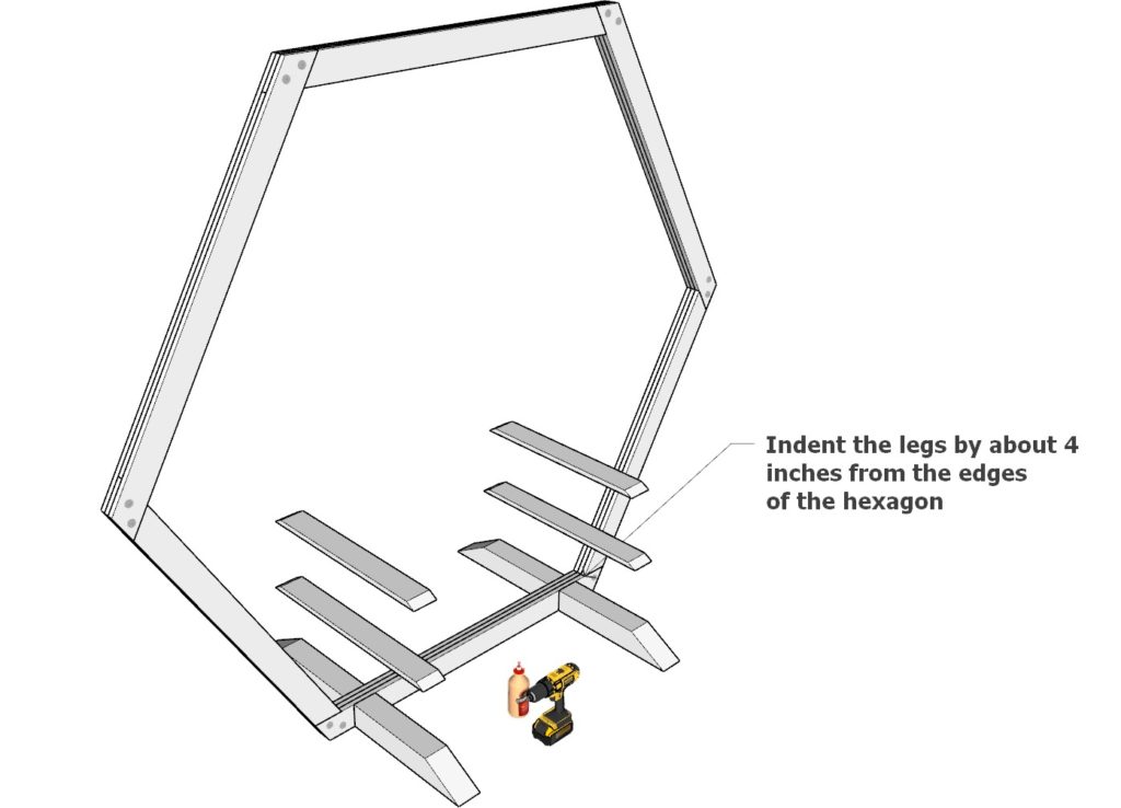 Portable Hexagon Wedding Arbor legs and base assemble