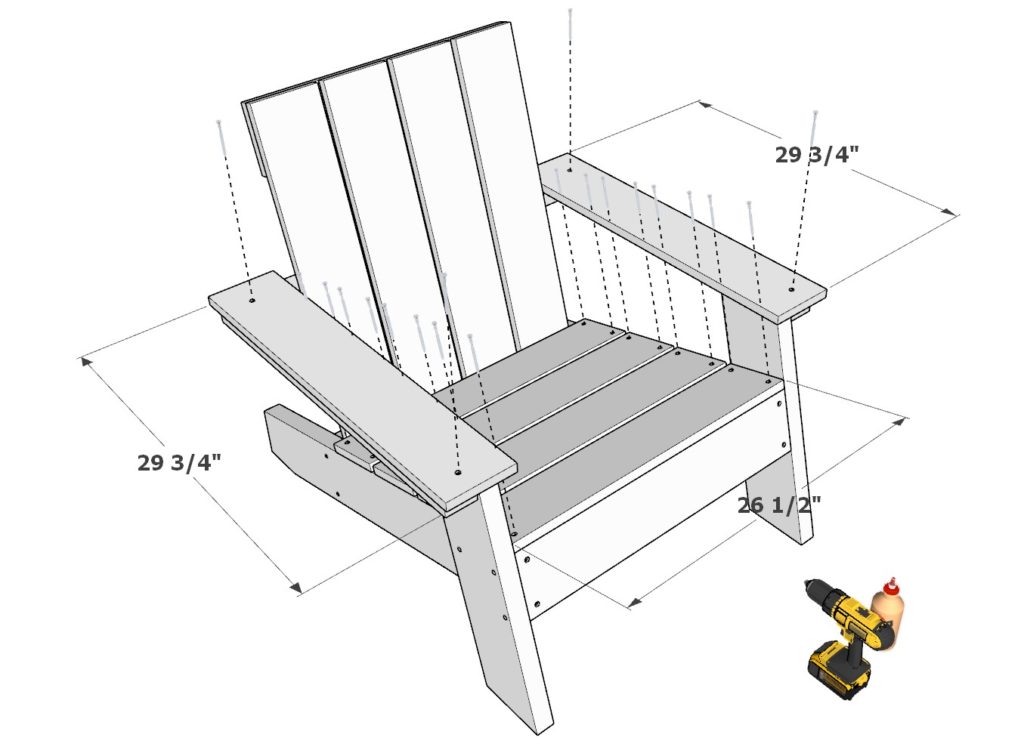 Adding seat decking pieces to the DIY outdoor chair