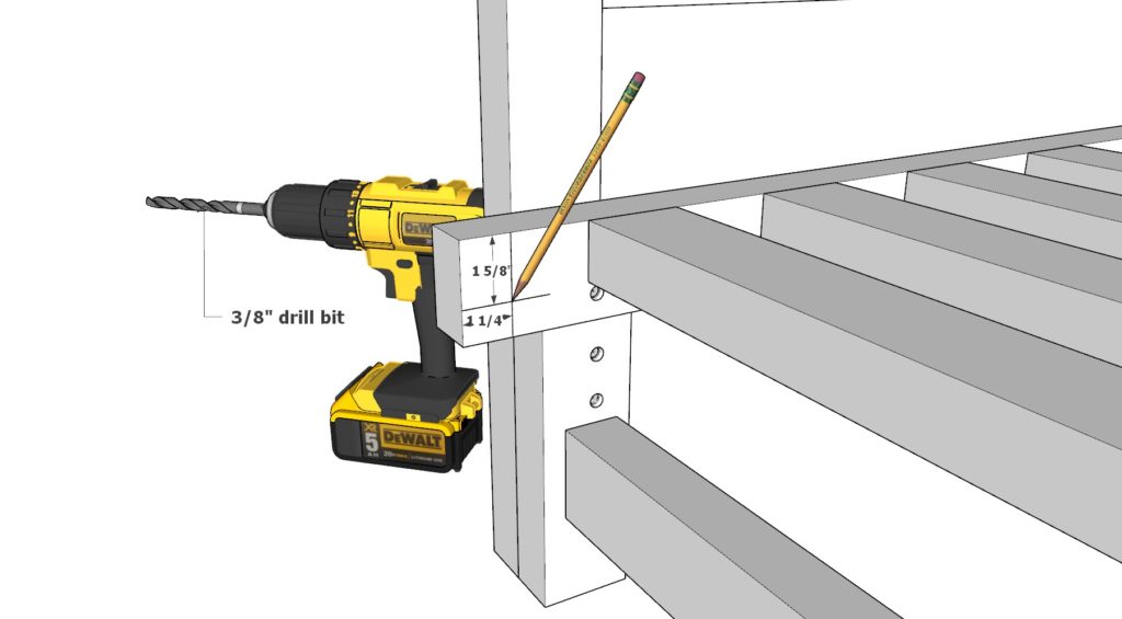 Drilling holes for the DIY daybed arm rests