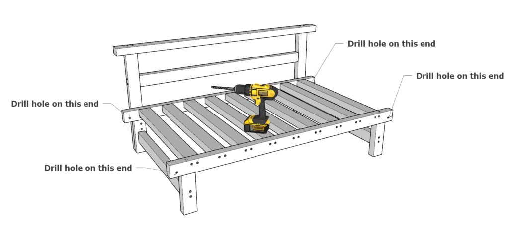 Drilling holes for the DIY daybed arm rests