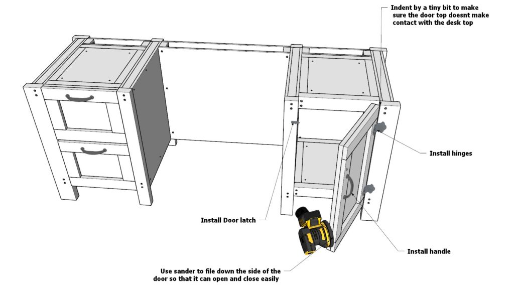 Adding cubby door hinges, latch