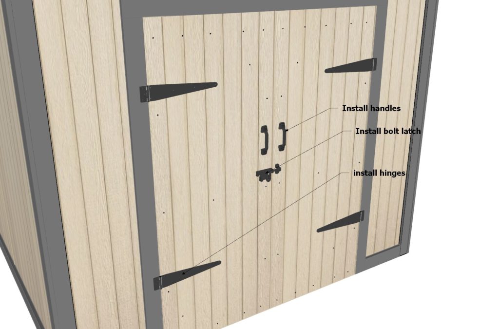 DIY shed door attachment with hinged, adding a handle