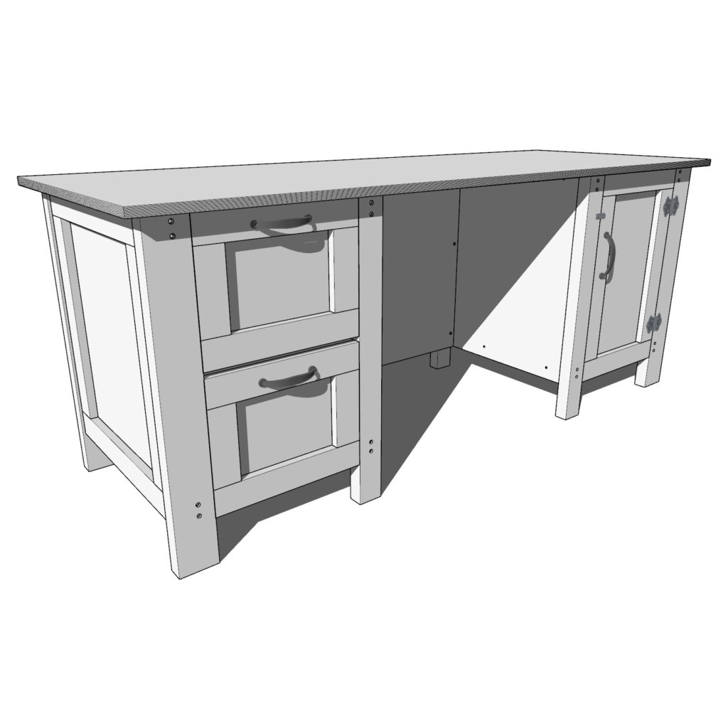 DIY desk with drawers and storage cubbies plan.