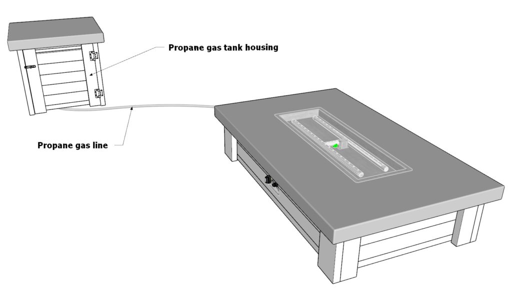 Attaching the fire pit to fire pit side table with propane hose