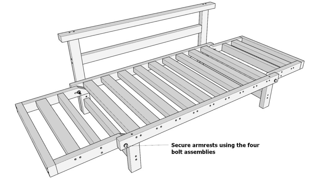 Adding bolts to futon bed arm rests and frame