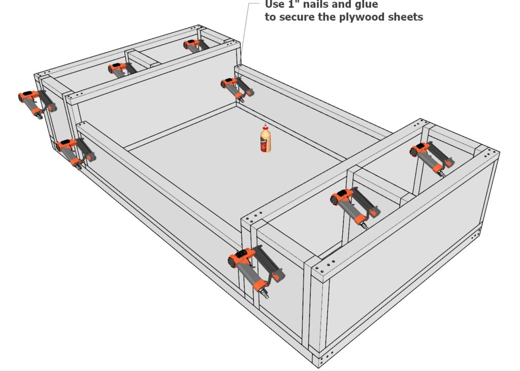 Adding the remaining plywood sheets to DIY mudroom