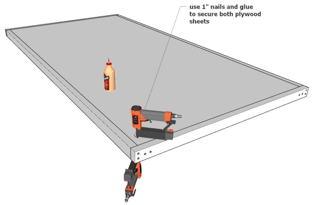 Using a nail gun to secure the plywood sheet