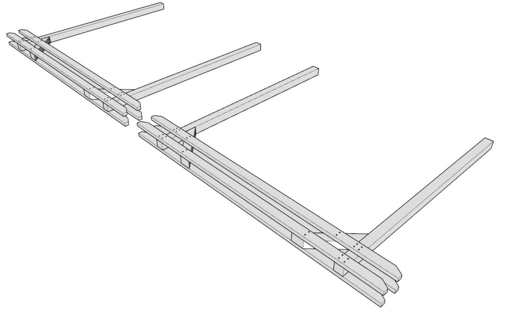 Two identical DIY pergola frame pieces