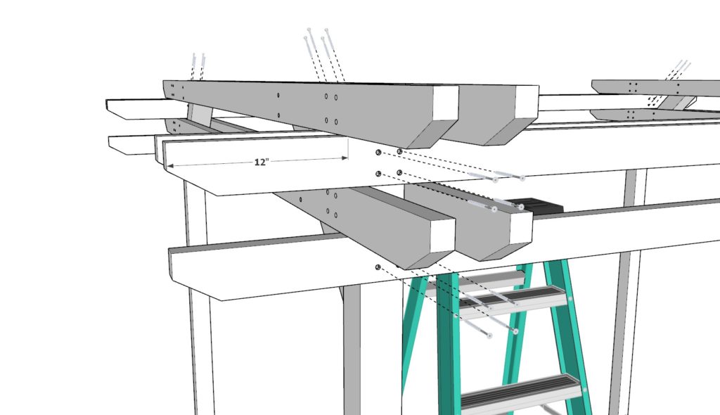 Adding 144 inch 2x4 lumber cross beams to DIY pergola