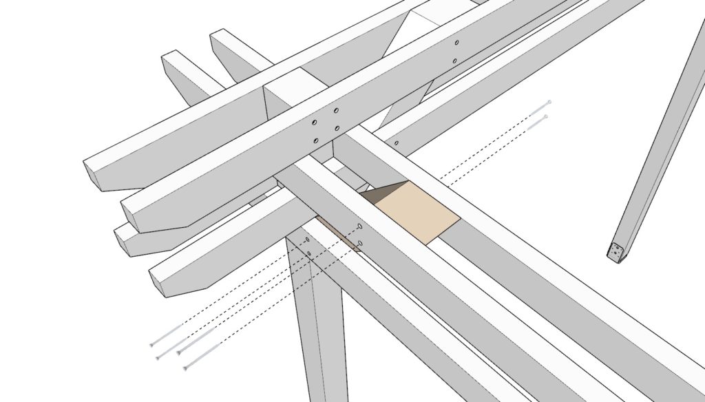 Adding the 4x lumber cross beam reinforcement to DIY pergola frame