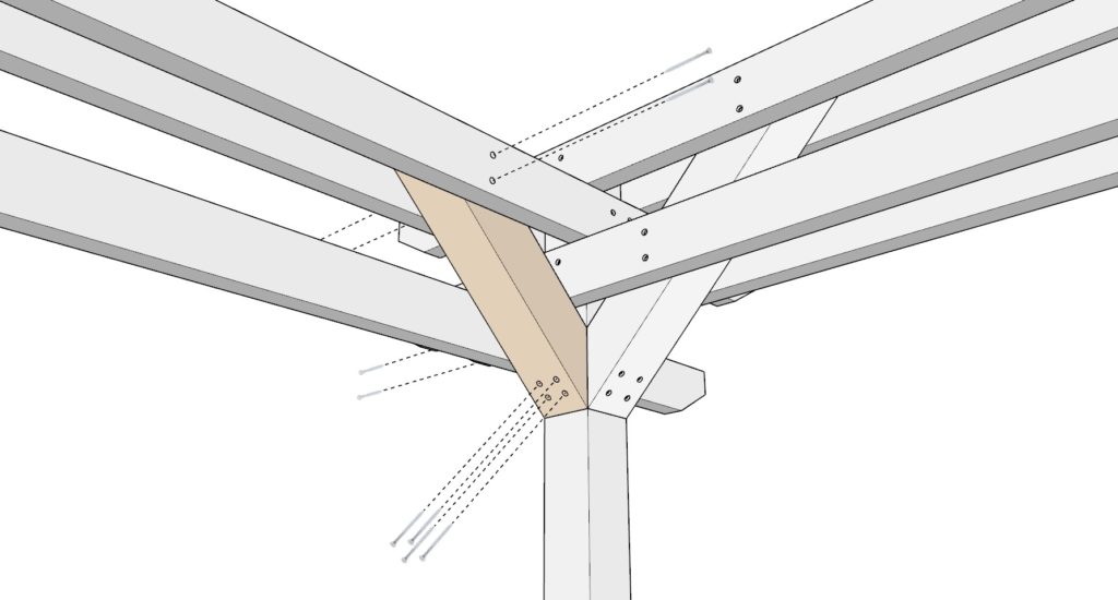 Adding the 4x lumber cross beam reinforcement to DIY pergola frame