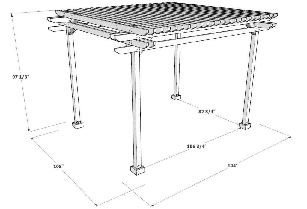 DIY pergola plan, wooden patio cover, wooden canopy dimensions