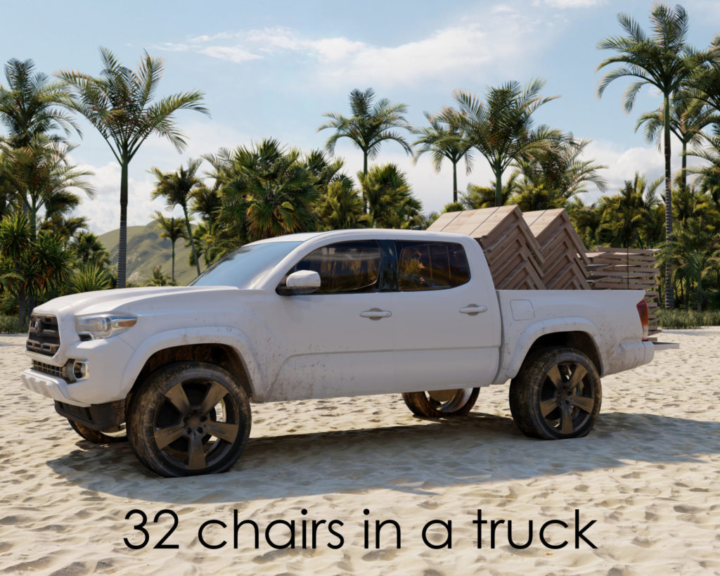 Truck with 32 DIY folding chairs in it