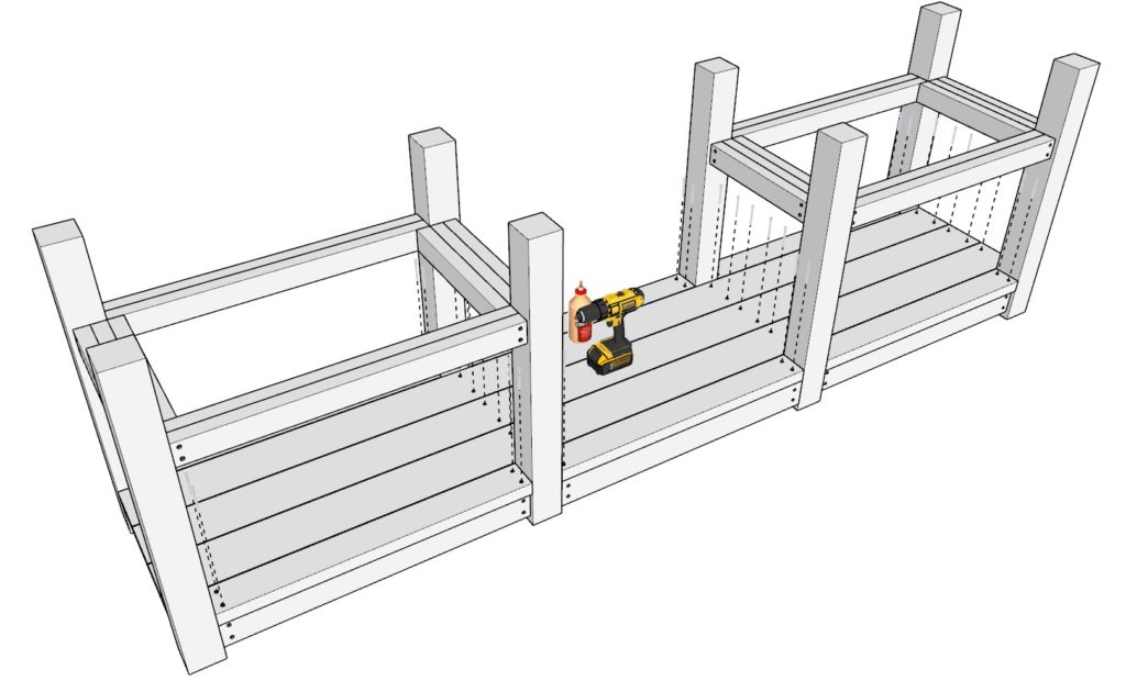 Adding decking pieces to counter and grill frame