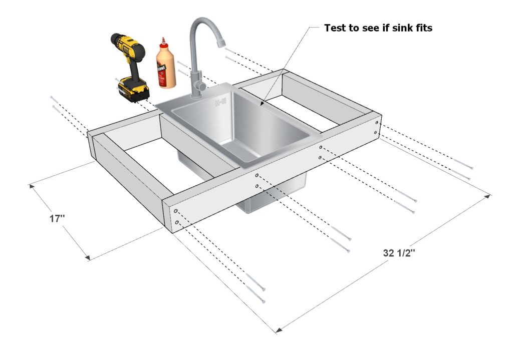 DIY outdoor kitchen sink frame constructions