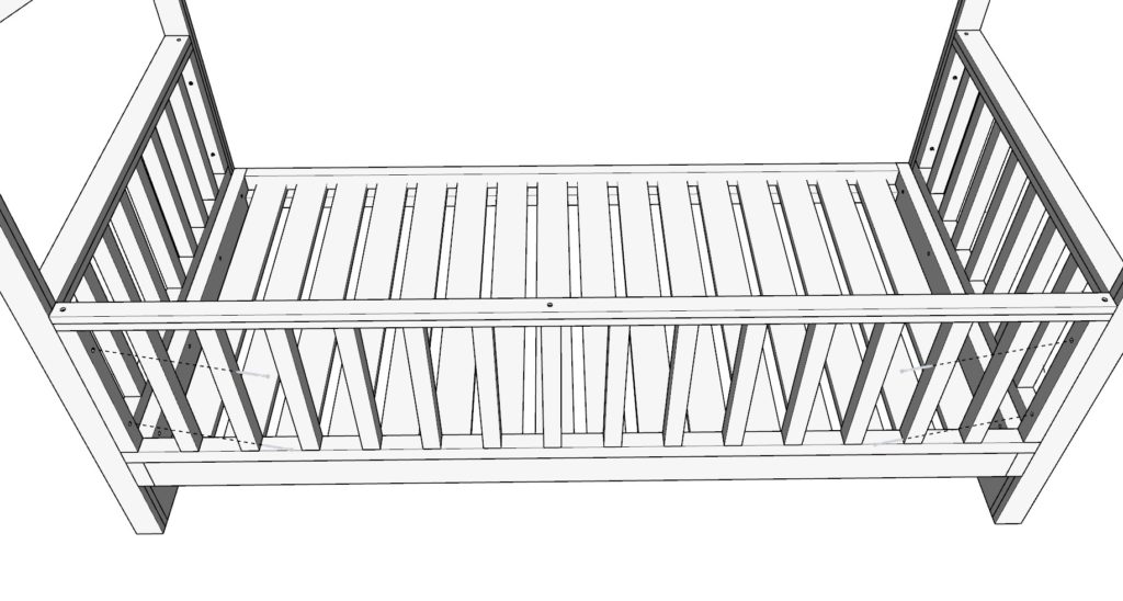 Adding the railing to the bed and securing with screws and glue