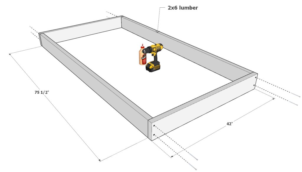 building the frame of the bed storage and mattress shelf