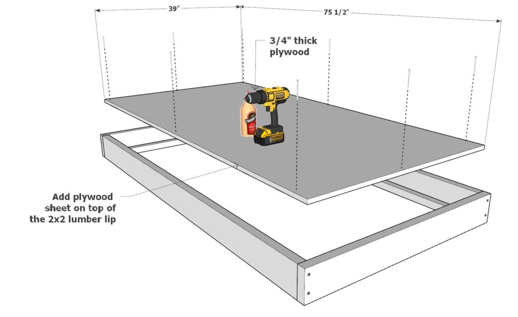 Adding the plywood sheet to bed pullout frame