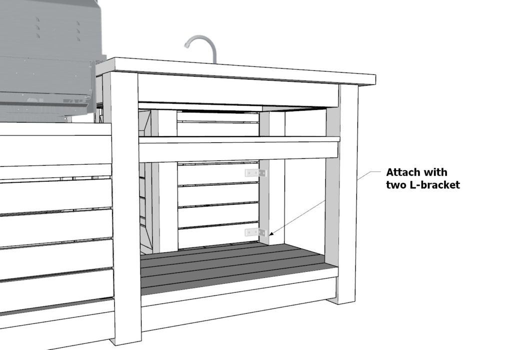 Attaching the grill station to the sink station with brackets