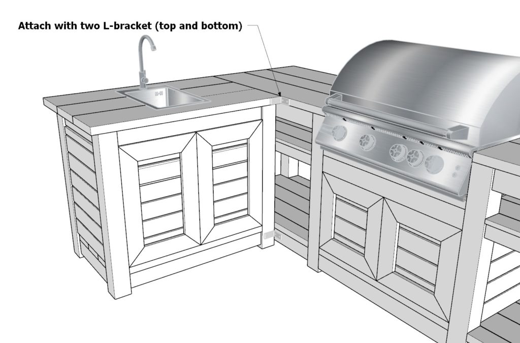 Attaching the grill station to the sink station with brackets