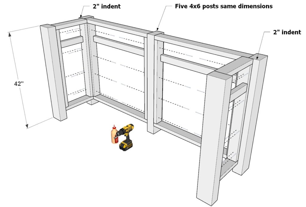 Attaching the DIY lumber frame to bar legs