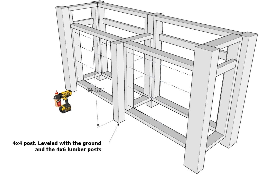 Attaching the DIY lumber frame to bar legs