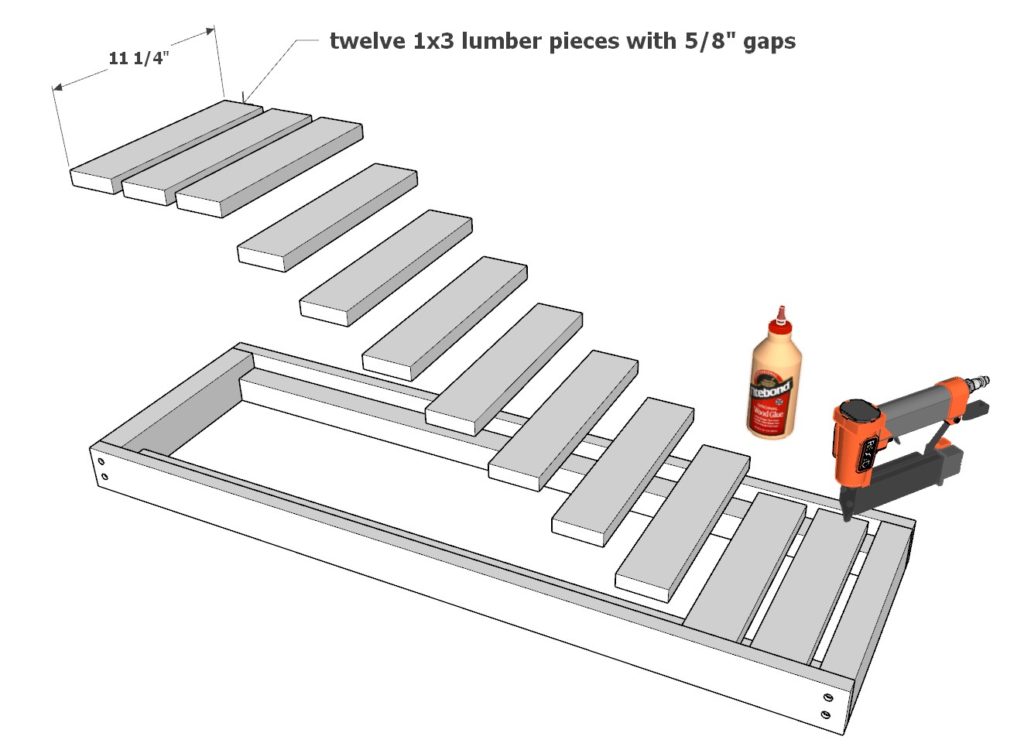 Adding decking pieces to shoe storage shelve