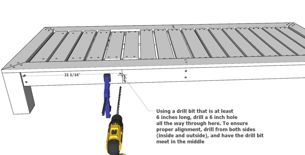 Adding the bolts to the back rest of DIY lounge bed