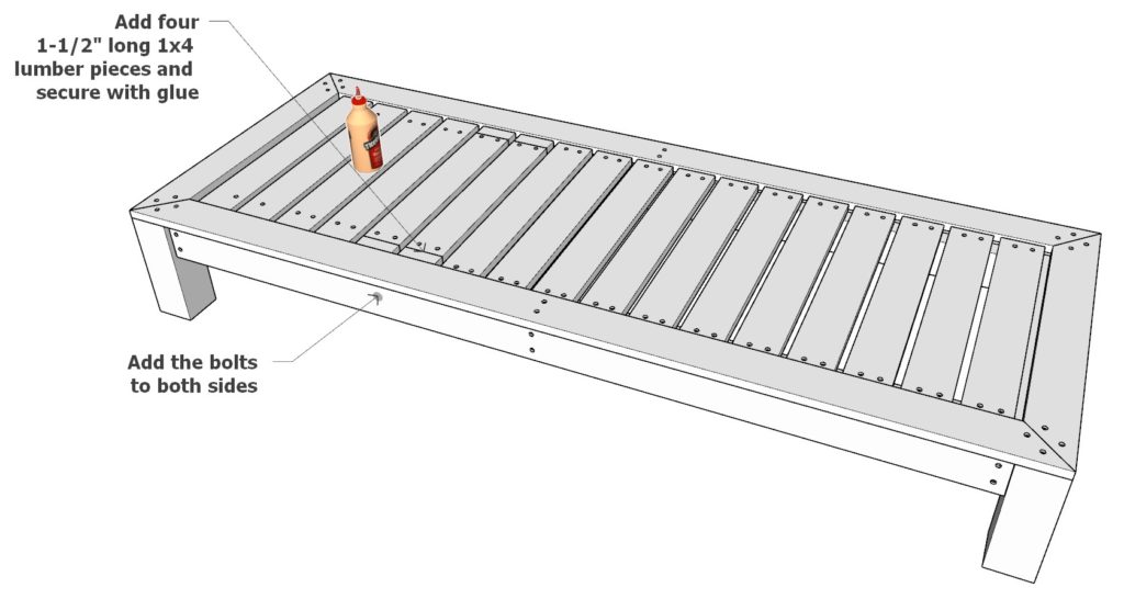 Adding the bolts to the back rest of DIY lounge bed