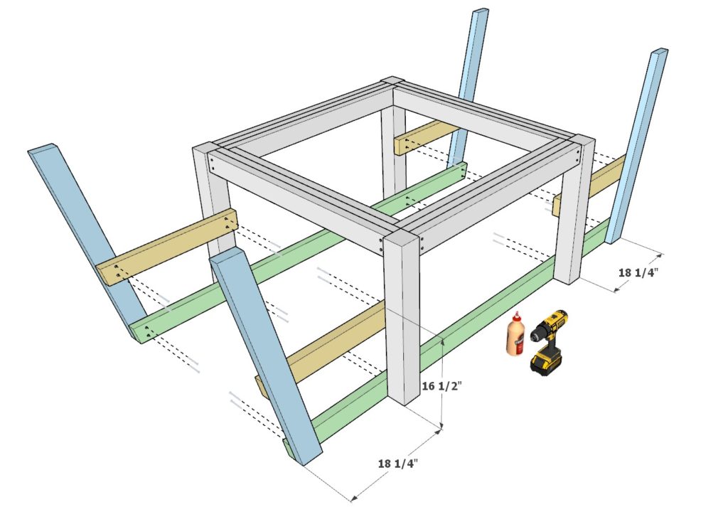 Adding the picnic seating boards to the table frame