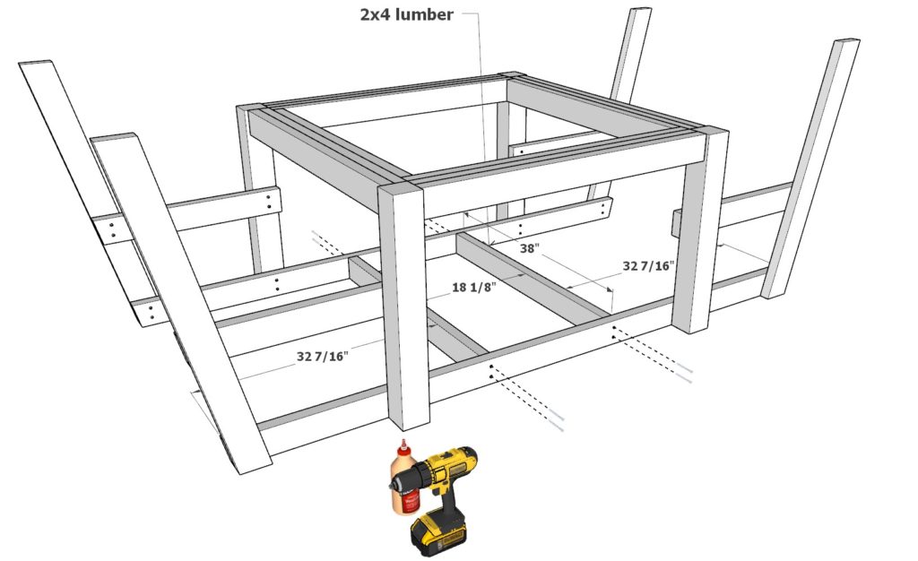 Adding the footrest boards to DIY outdoor table