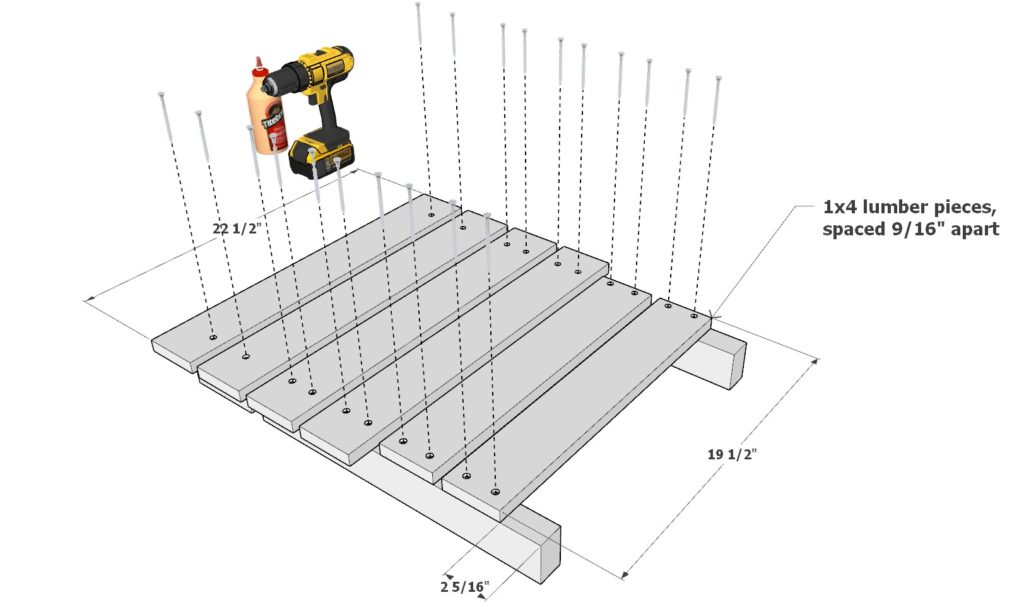 Adding decking pieces to the DIY lounge back rest