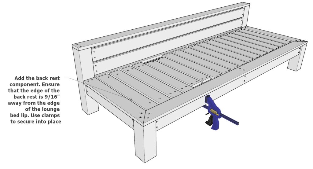 Adding the bolts to the back rest of DIY lounge bed